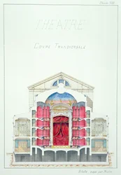 Querschnitt eines Theaters, Tafel VIII aus einem Folioband von Entwürfen, ca. 1870